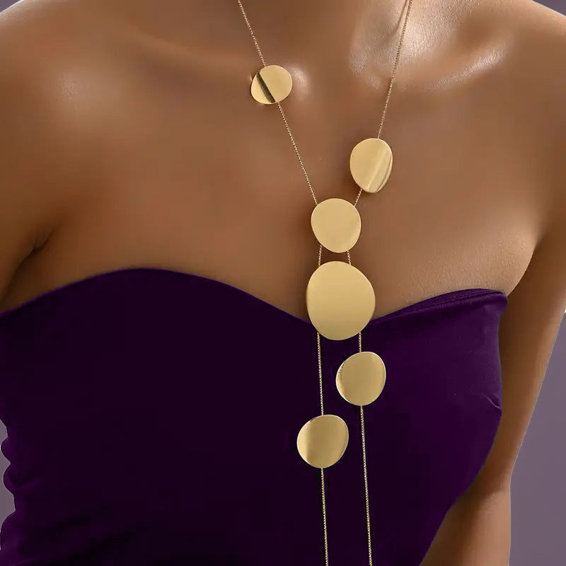 Collar Cadena en Y con Colgante Disco