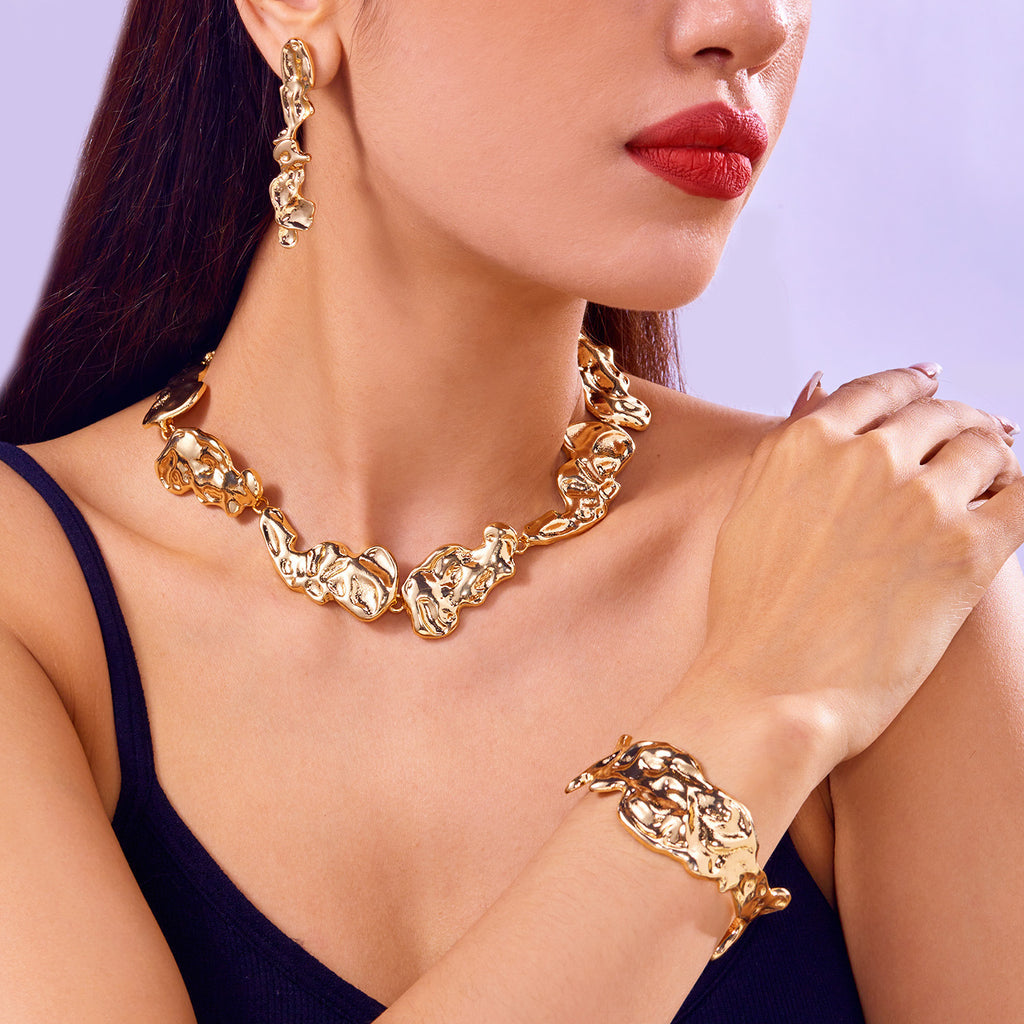 Conjunto de joyería fluida de aleación – diseño orgánico y moderno para looks con carácter