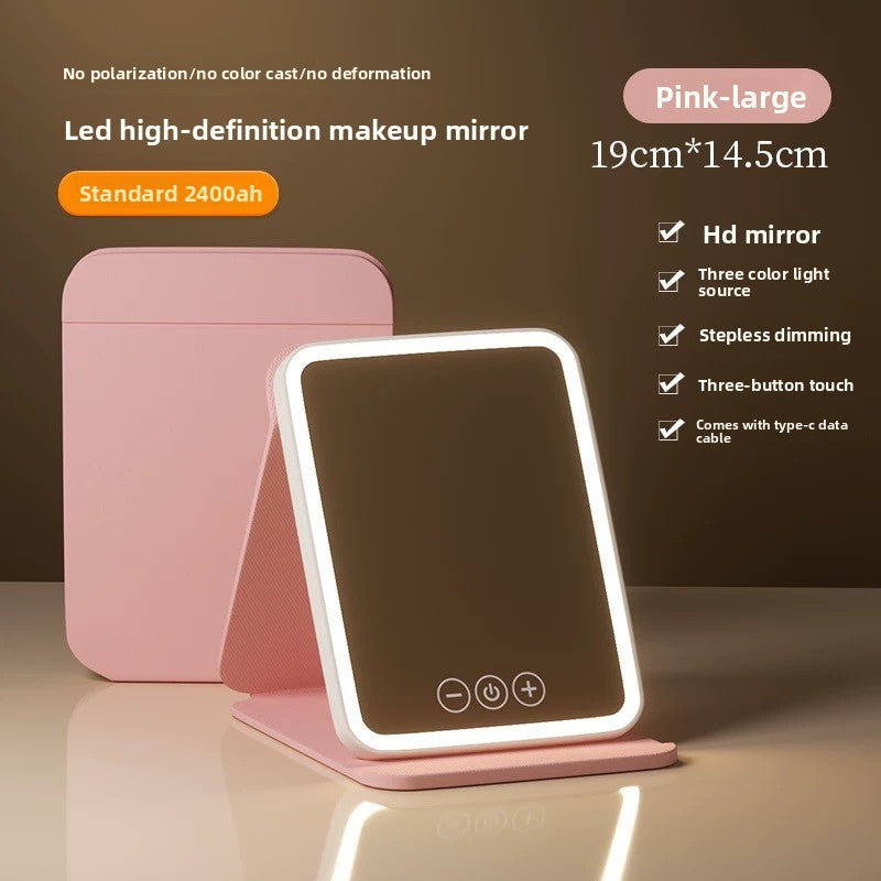 Espejo plegable LED de maquillaje con luz ajustable – iluminación profesional en casa