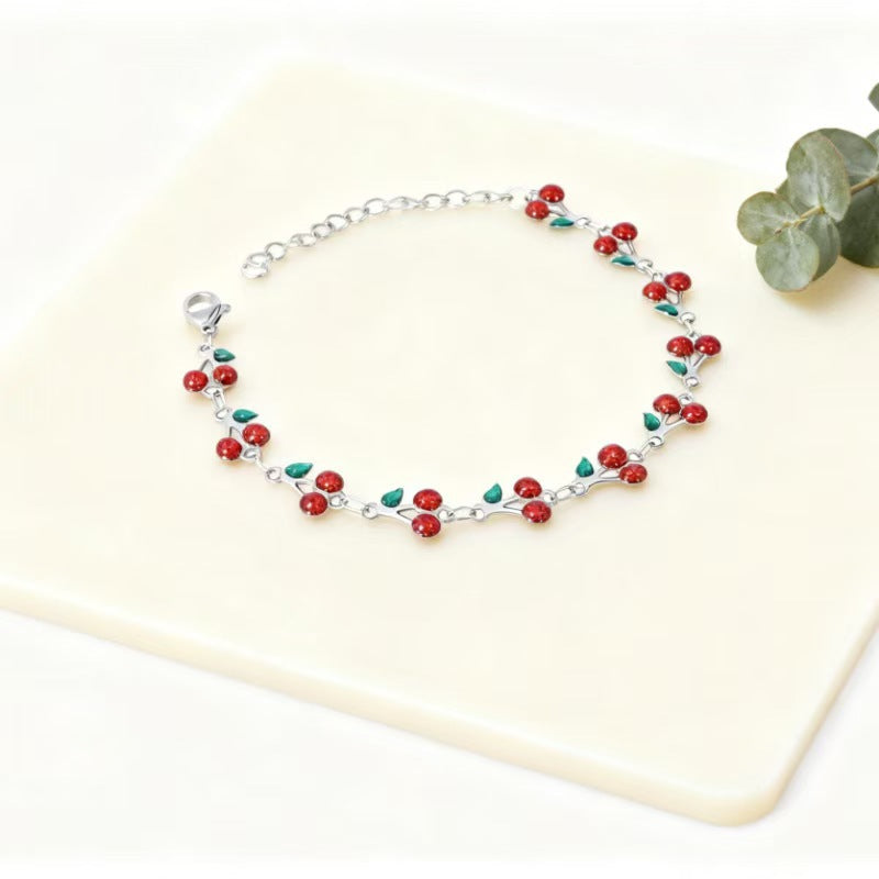 Pulsera de cerezas de acero inoxidable – accesorio dulce, original y resistente al agua
