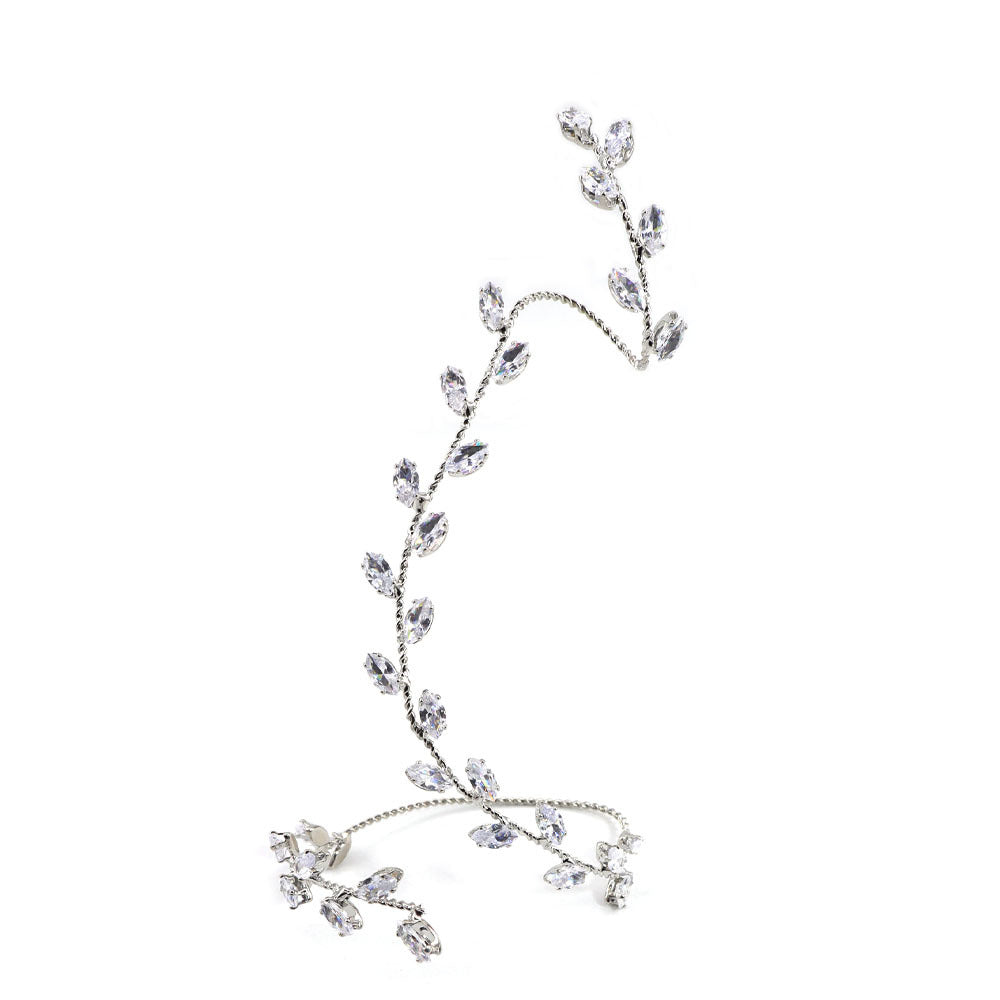 Pulsera plateada con hojas y cristales transparentes