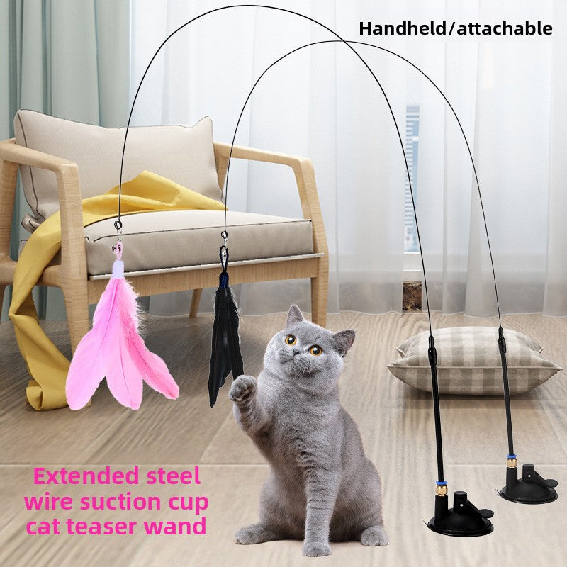 Varita con plumas para gatos con ventosa – juego interactivo y estimulación felina